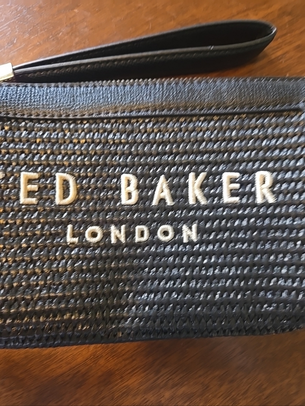 Ted Baker Woven Faux Leather Black Wristlet Bag - Picture 2 of 9